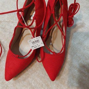 Red Lace Up Suede Shoes